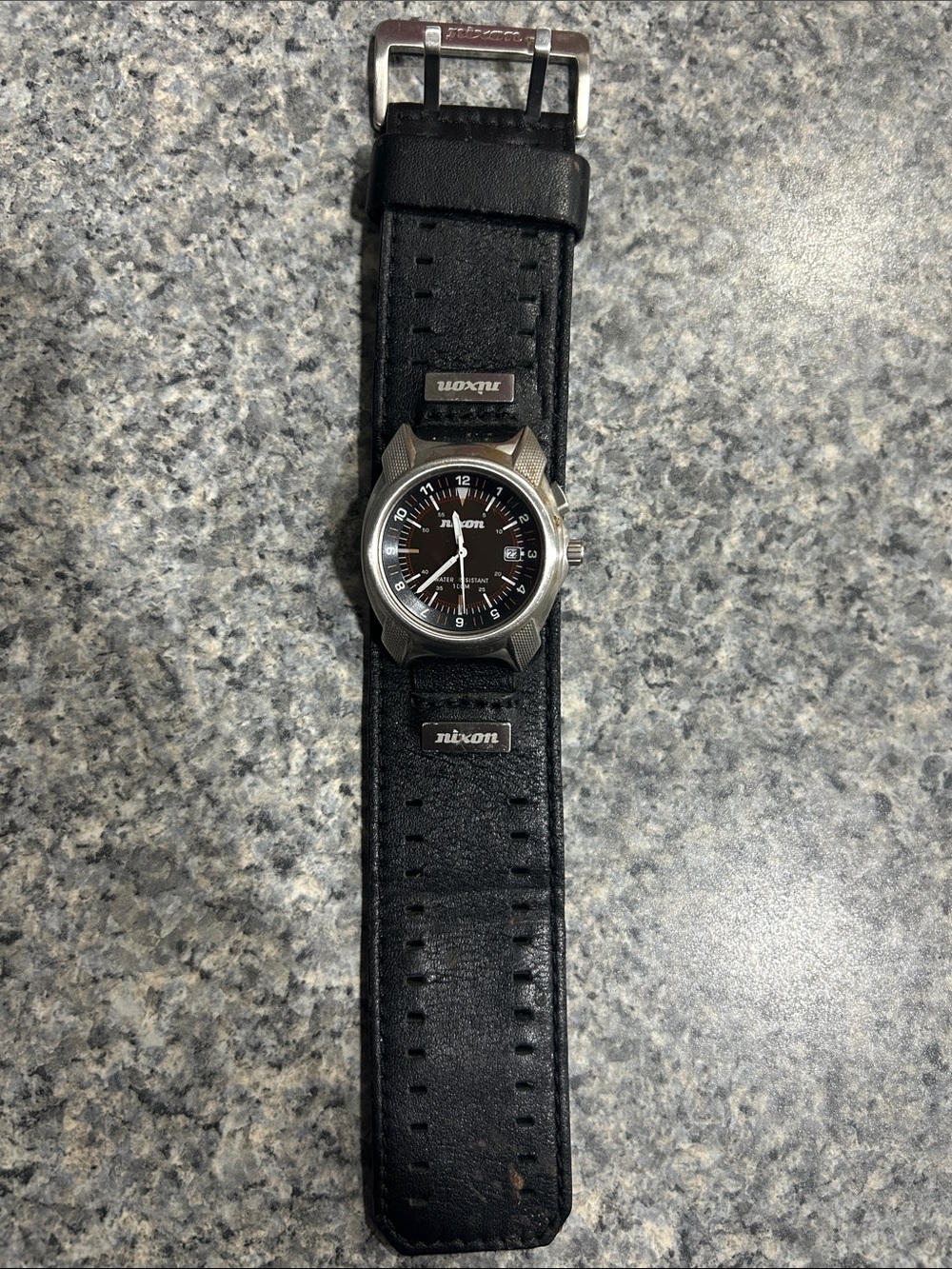 Nixon Black Dial Stainless Steel Case Watch with Black Leather Band